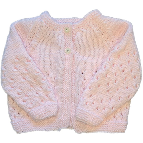 Handmade Other - Handmade Baby Girl Pink Knit Cardigan Sweater Pointelle Button Front 12-24 mos